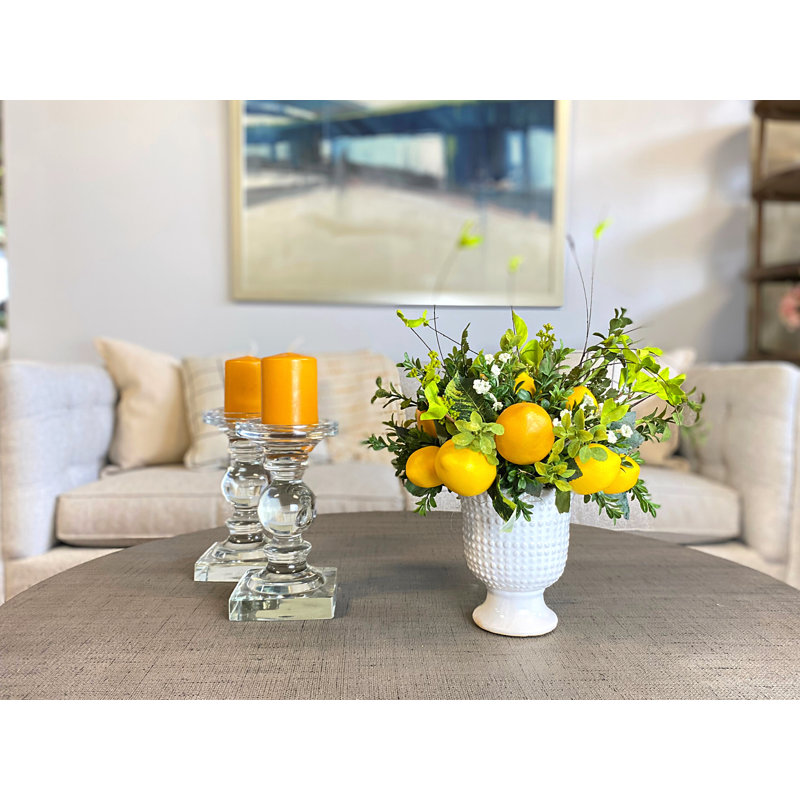 Lemon And Boxwood Arrangement In A Ceramic Pot