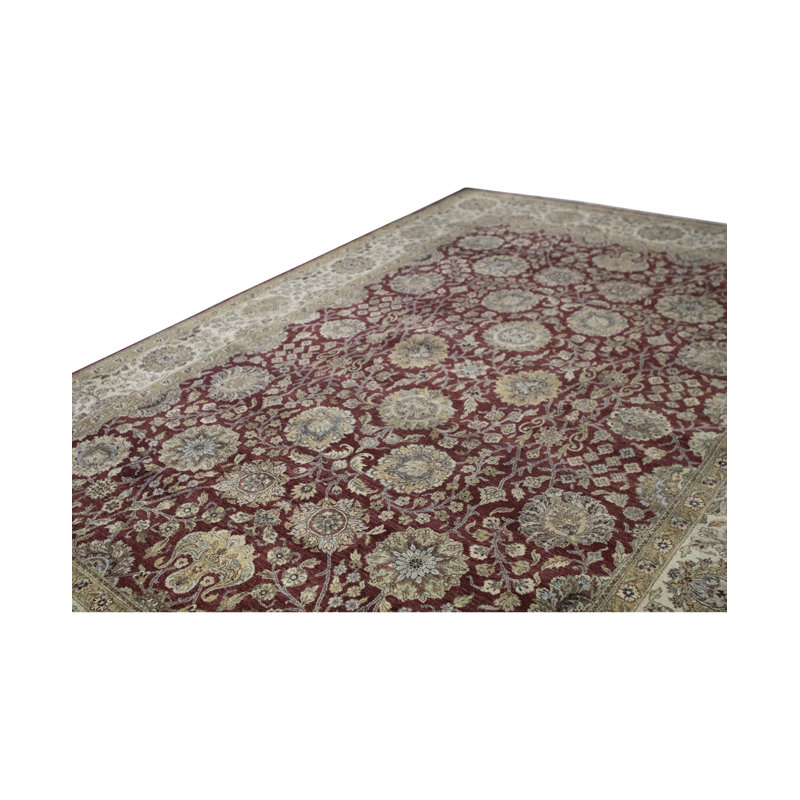 Tapis rouge et ivoire noué à la main de haute qualité