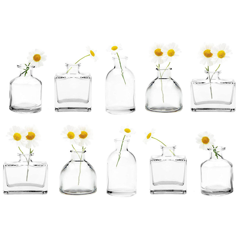 Petits petits vases à fleurs - vases à bourgeons en verre transparent, ensemble de 10 - Centres de table rustiques mignons pour mariage, événements et maison - Qualité supérieure, conçus pour durer