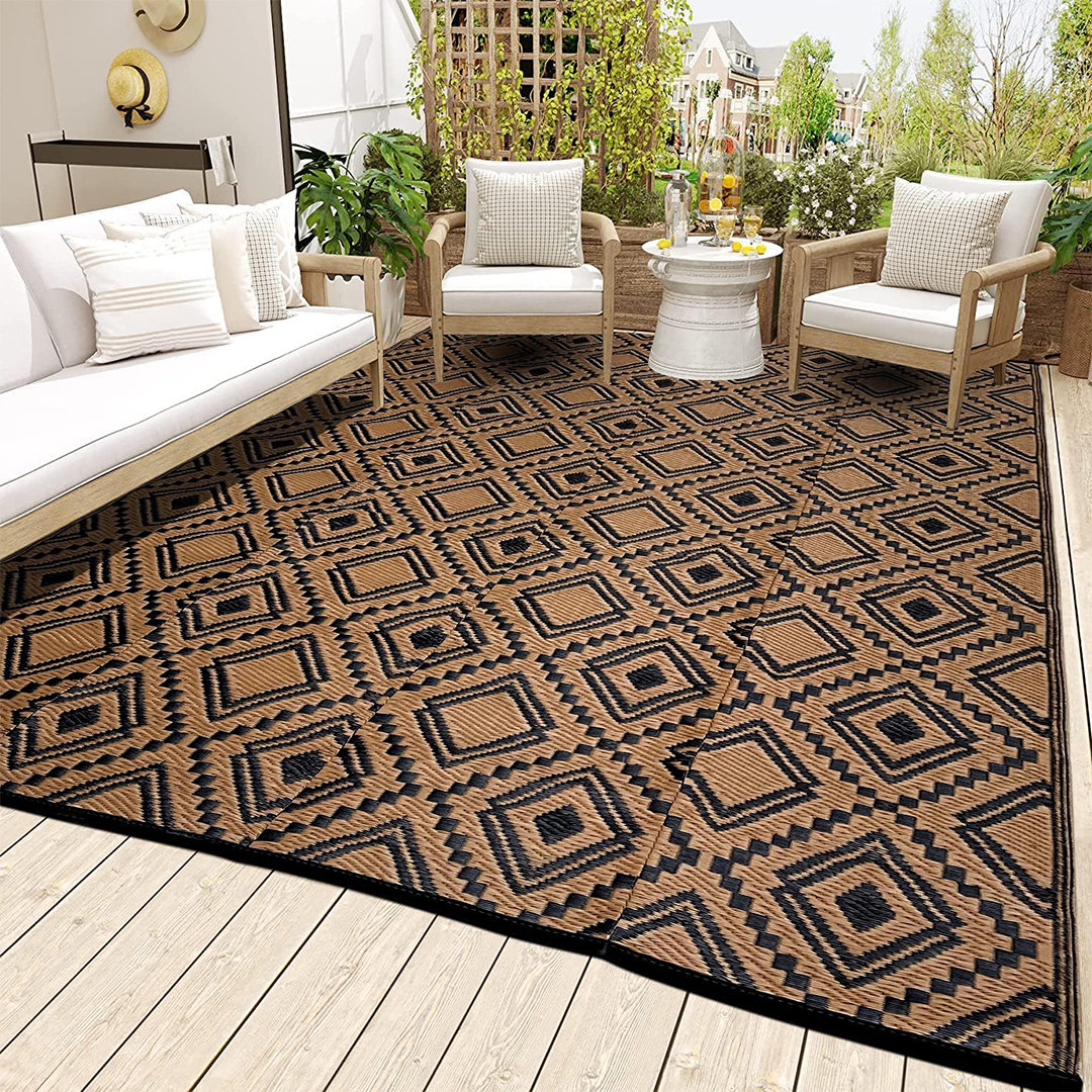 Dakota Fields Black&Brown Plastic Straw Rugs,Waterproof RV Camping Rug ...