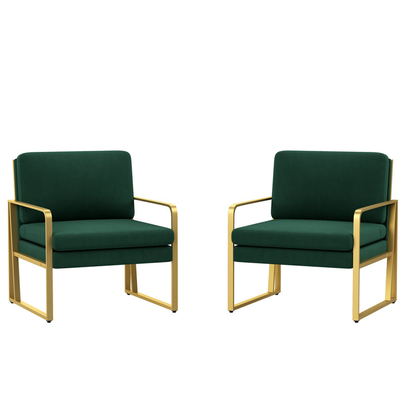 Bouke Upholstered Armchair, Green Velvet, Gold