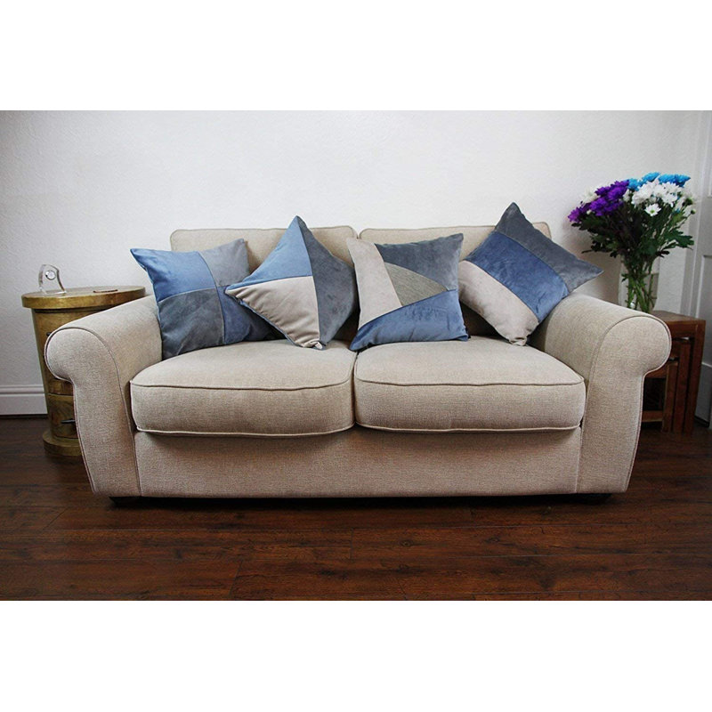 Patchwork Square Throw Cushion, Gold/Blue/Grey