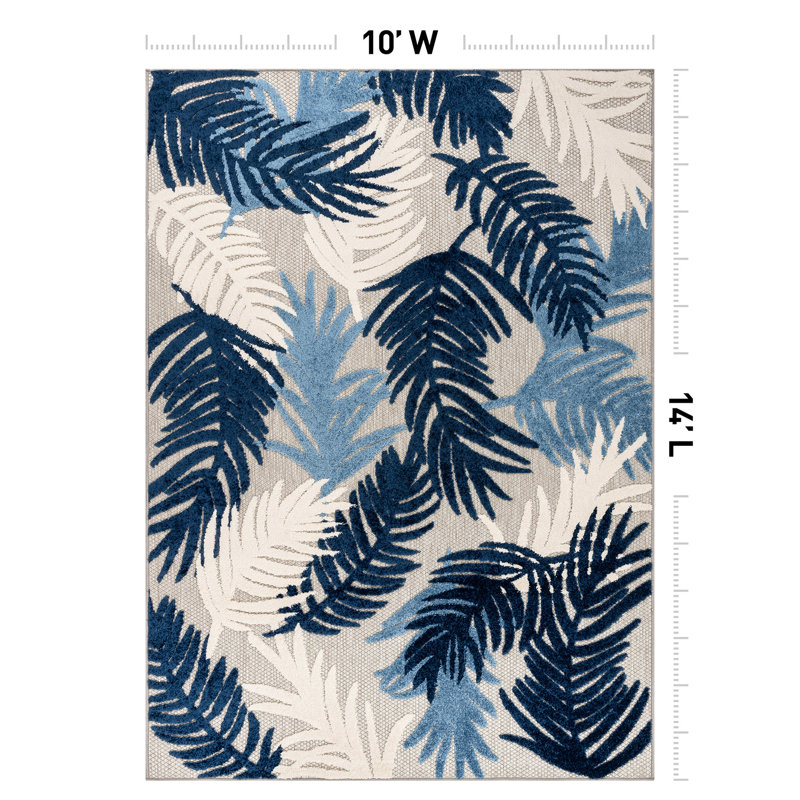 Tapis intérieur / extérieur bleu marine / ivoire / bleu Hernandez, Rectangle 10 pi x 14 pi