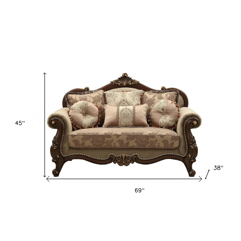 Causeuse et coussins décoratifs en velours doré 69 po, Beige