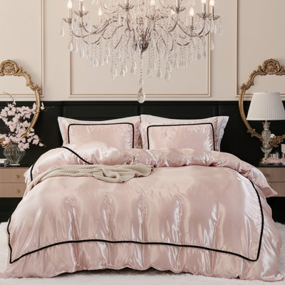 Satin Comforter Set 7 Pieces Bed in a Bag Luxurious Satin Bedding Set with Comforter Pillowcases and Sheets Sets Mini Pompoms Design Super Soft Silky Bed Set