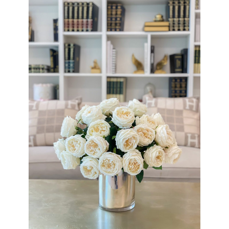 Luxury Large Real Touch Austin Rose Stems – Ivory/Champagne English Roses For Home Décor