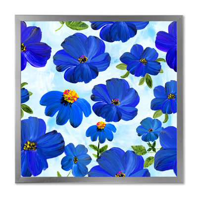 " Abstract Blue Flowers On Light Blue " Painting Print