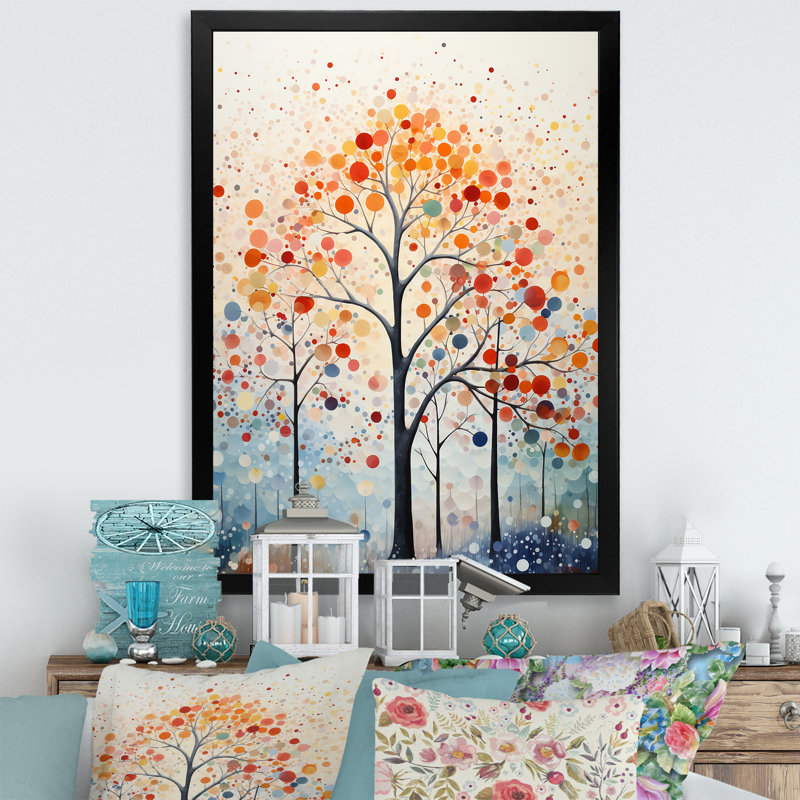 «Pink and Blue Trees Field Pointillism II», art mural sur toile Cottage, H 40 po x l 30 po x P 1,5 po, Cadre photo noir