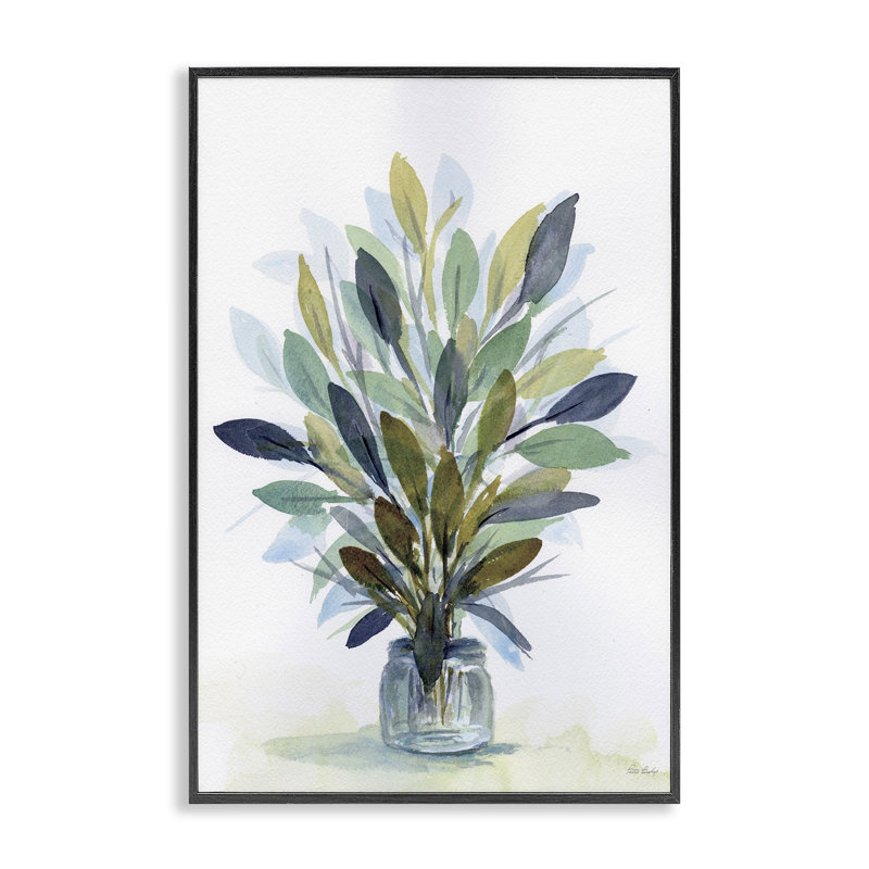«Rustic Leaves Jar Gray», art de la giclée encadrée par Patti Bishop, Giclée encadrée noir minuit, H 30 po x l 20 po
