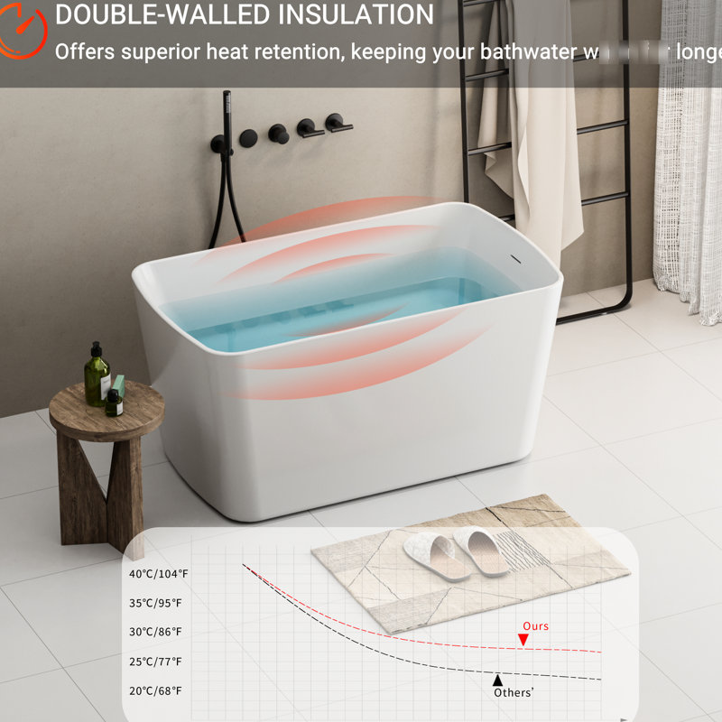 49 - Inch Acrylic Freestanding Soaking Tub, Square Design, Overflow, Comfortable Sitting Arrangement, Easy To Clean Surface Sitting, Low Maintenance