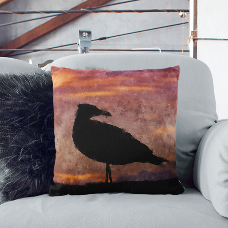 Seagull and Purple Sunset Scatter Cushion, 40cm H x 40cm W x 15cm D, Black