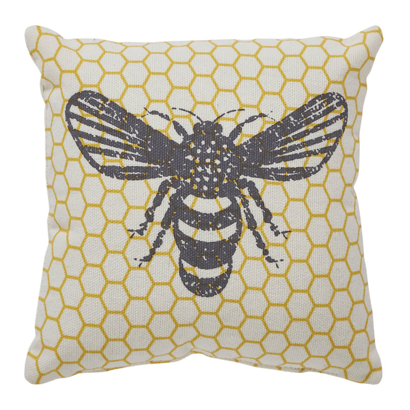 Vintage Yellow Bee Print Cotton Throw Pillow 6x6