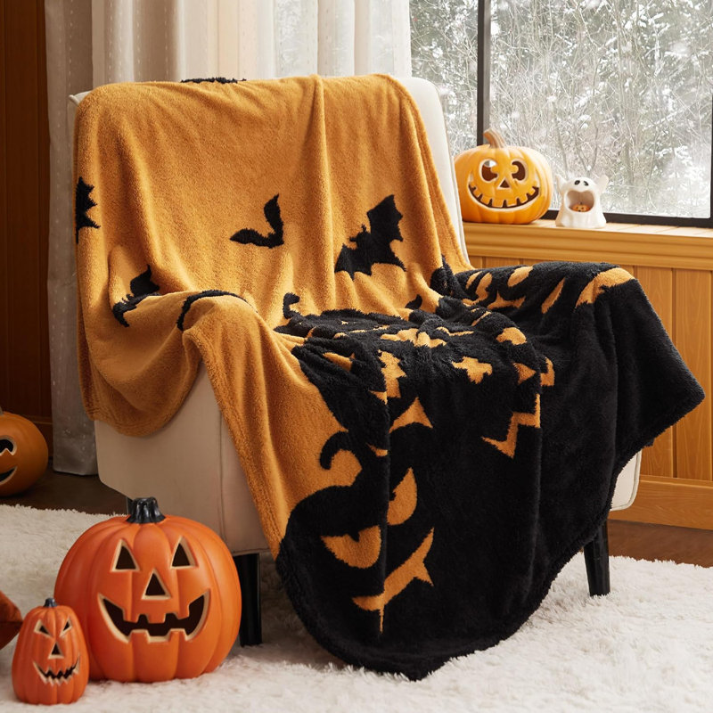 Jeté de Noël Holiday Vibe for Your Home, Noir / citrouille orange clair
