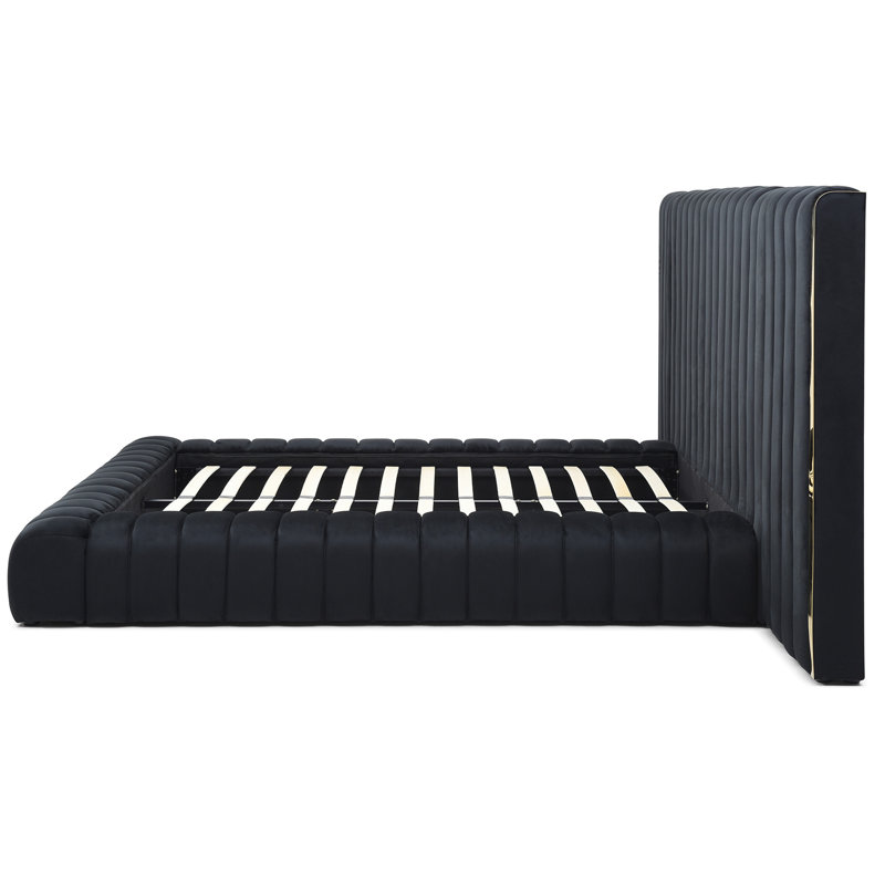 Lit plateforme tapissier Avalon, Noir, Très grand