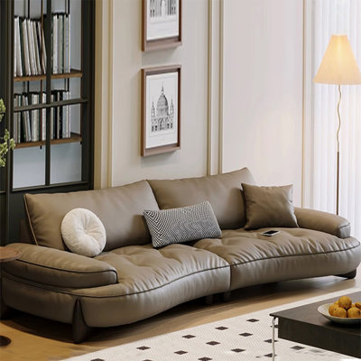 Khaki Genuine Leather Modular Sofa cushion couch