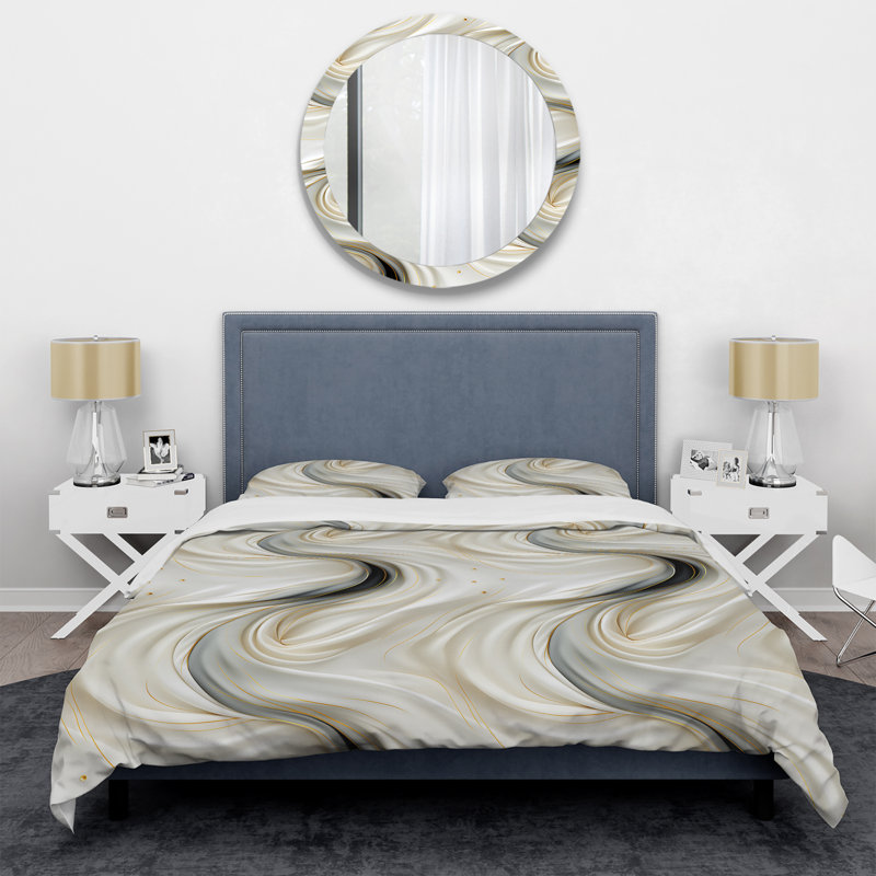 Ensemble de housse de couette glamour or et perle de marbre blanc Opulence I
