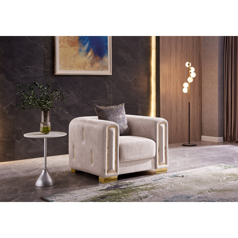 Fauteuil en velours de 43 po Foehr, Velours beige