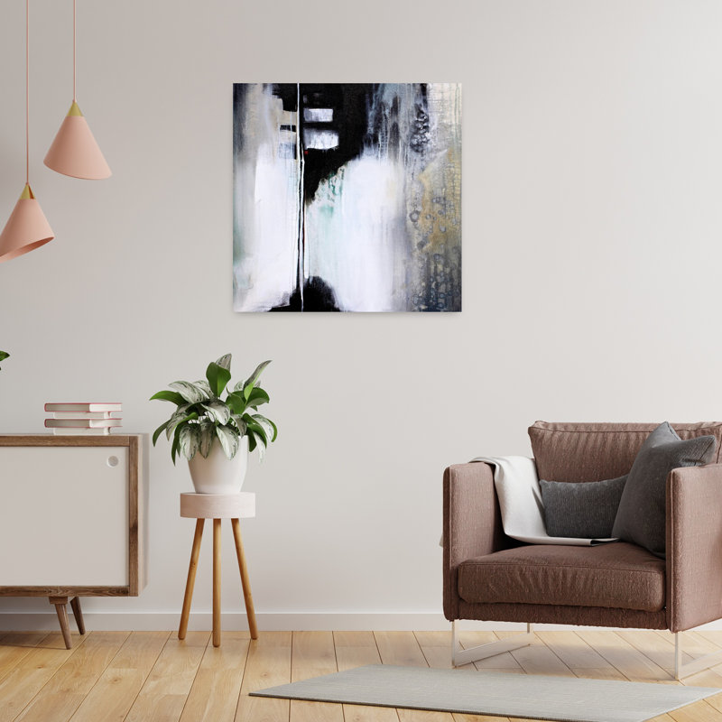 Art contemporain abstrait noir et blanc, H 24 po x l 24 po