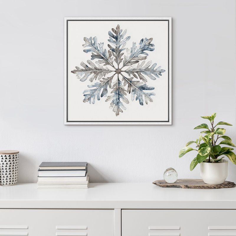 «Grey Blue Snowflake Rustic Winter Simple Minimalist Cold Decor», reproduction d'art sur toile encadrée, H 16 po x l 16 po