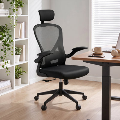 Ergonomic Mesh Office Chair with Adjustable Headrest, 90° Flip‑Up Armrests, Full Metal Base Swivel Computer Desk Chair