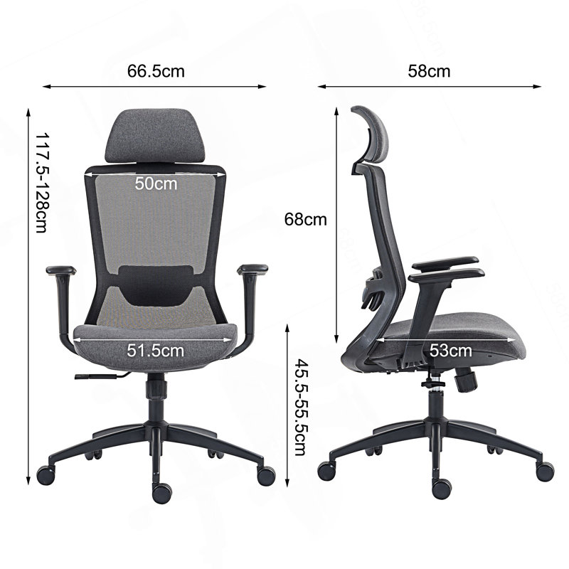 Chaise de bureau haut dossier en filet avec support lombaire réglable, Noir