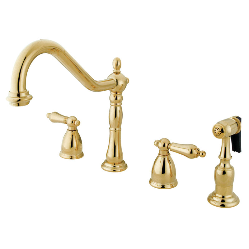 Kingston Brass Heritage Double-Handle Widespread Kitchen Faucet, With Spray, Polished Brass