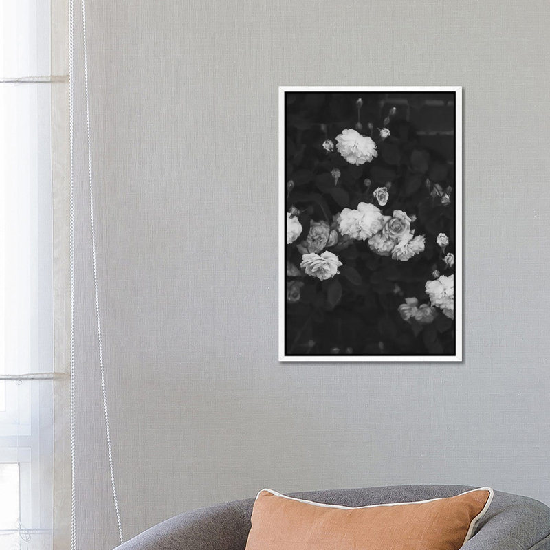 Black And White Roses - Print on Canvas, 66.04cm H x 45.72cm W x 3.81cm D, White Framed