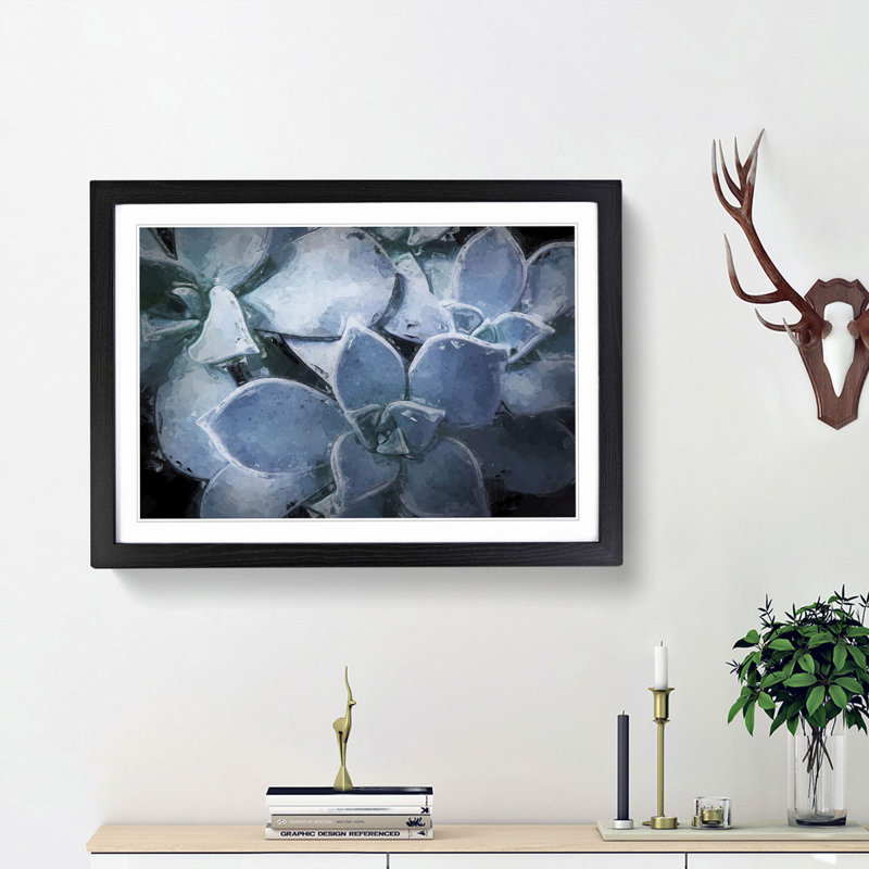 Pale Purple Succulent Plant in Abstract - Picture Frame Graphic Art Print, 48cm H x 65cm W x 2cm D, Black Framed