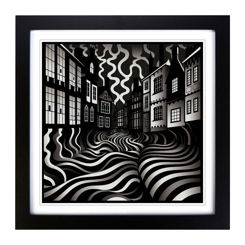 City Of York Op Art - Framed Print, Black