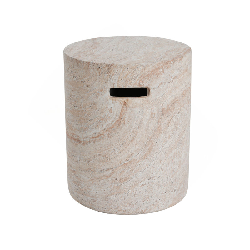 Outdoor/Indoor Lightweight Concrete Side Table With Side Handles,Travertine Finish