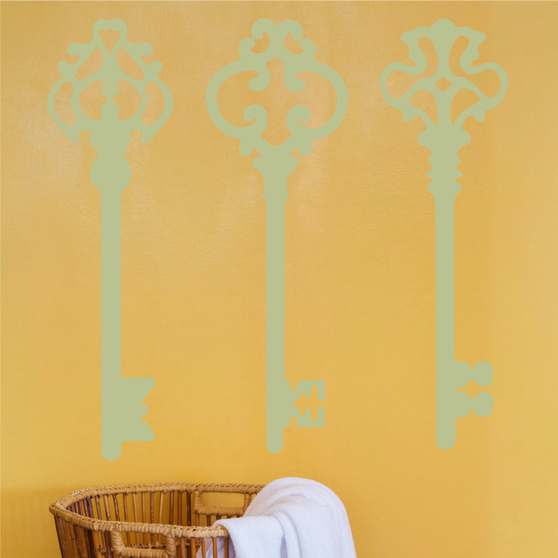 Décalcomanie murale clés squelettes, H 45 po x l 46 po x P 0,01 po, Céladon