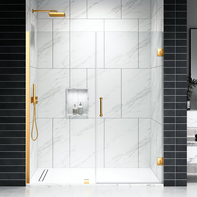 EV Series 51In. - 52In. W X 72In. Frameless Swing Hinge Glass Shower Door | 1 Inches Width Adjustment For Each Size | 3/8 In. Thickness Tempered Clear Glass | Adjustment Uneven Walls