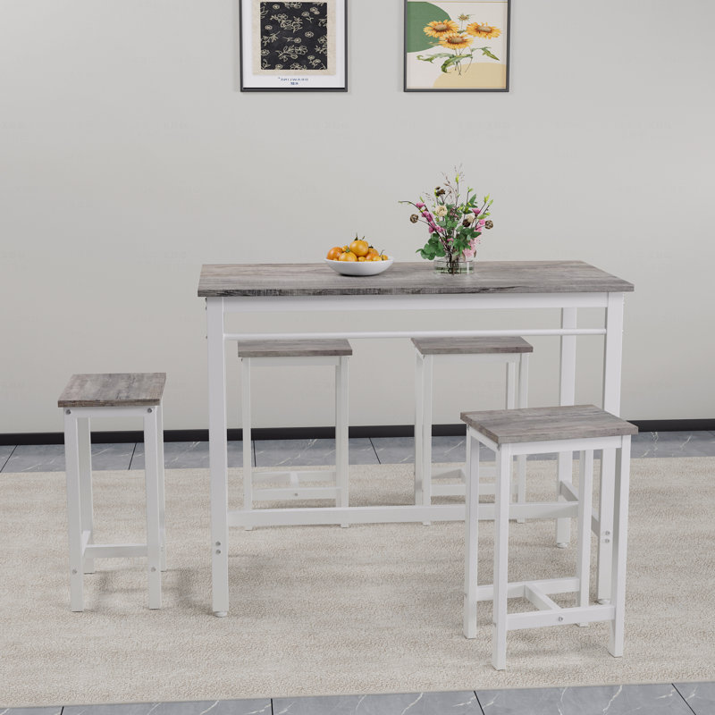 Ensemble de 5 tables de cuisine 5 pièces avec quatre tabourets de bar, structure en métal et panneau de fibres à densité moyenne