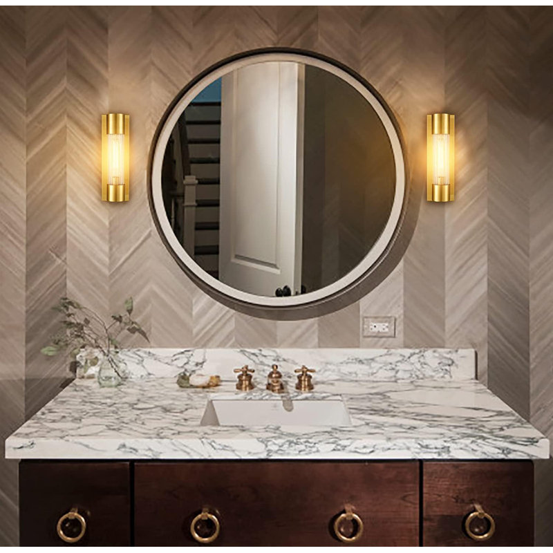 Applique murale moderne en laiton avec abat-jour en verre craquelé - Lumière de meuble-lavabo à intensité variable pour le couloir, la chambre à coucher et le salon