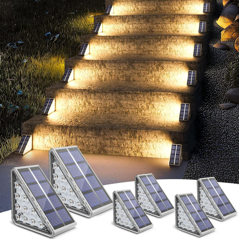 Solar Stair Lights Outdoor Waterproof IP67,6 Pack Solar Step Lights For Outside Auto On Off,Outdoor Stair Light For Steps,Patio,Yard,Porch,Front Door,Sidewalk,Deck Decor,Warm White