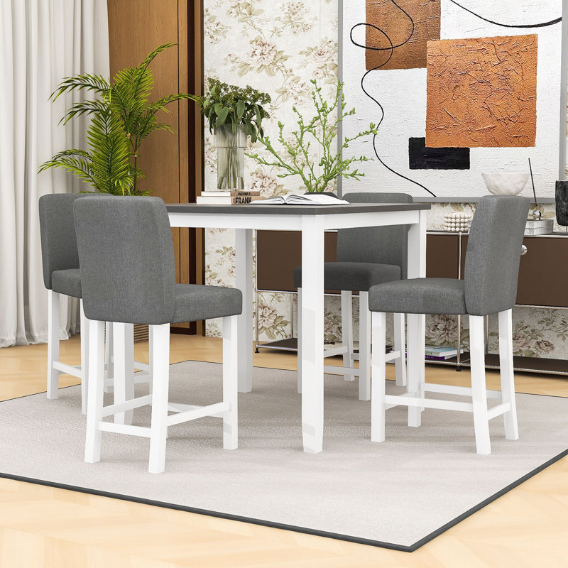 Ensemble de salle à manger 5 pièces à hauteur de comptoir avec table et 4 chaises rembourrées pour la salle à manger