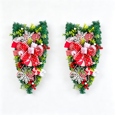 2-piece set of inverted Christmas candy decorations, used for front doors, and walls, holiday hanging pendants, used for home Christmas decoration