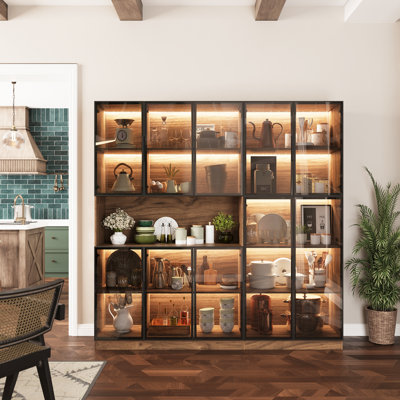 5-shelf Display Cabinet With Led Lighting, Tempered Glass Doors & Anti-tip Design by Latitude Run