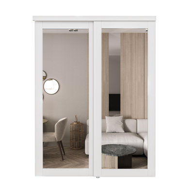  Door Panels Only 60"W X78"H White Primed 1-Lite Mirrored Closet & Pantry Sliding not including hardware kit