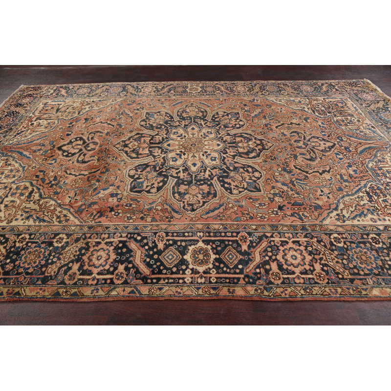 Tapis décoratif en laine noué à la main de conception unique 8 pi 5 po x 11 pi 7 po Heriz Ivoire/noir/brun