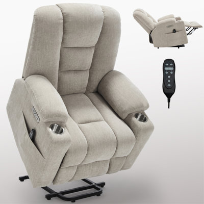 Power Lift Recliner Chair With Massage And Heat For Elderly, Overstuffed Wide Recliners, Heavy Duty Motion Mechanism With USB And Type C Ports, 2 Steel Cup Holders