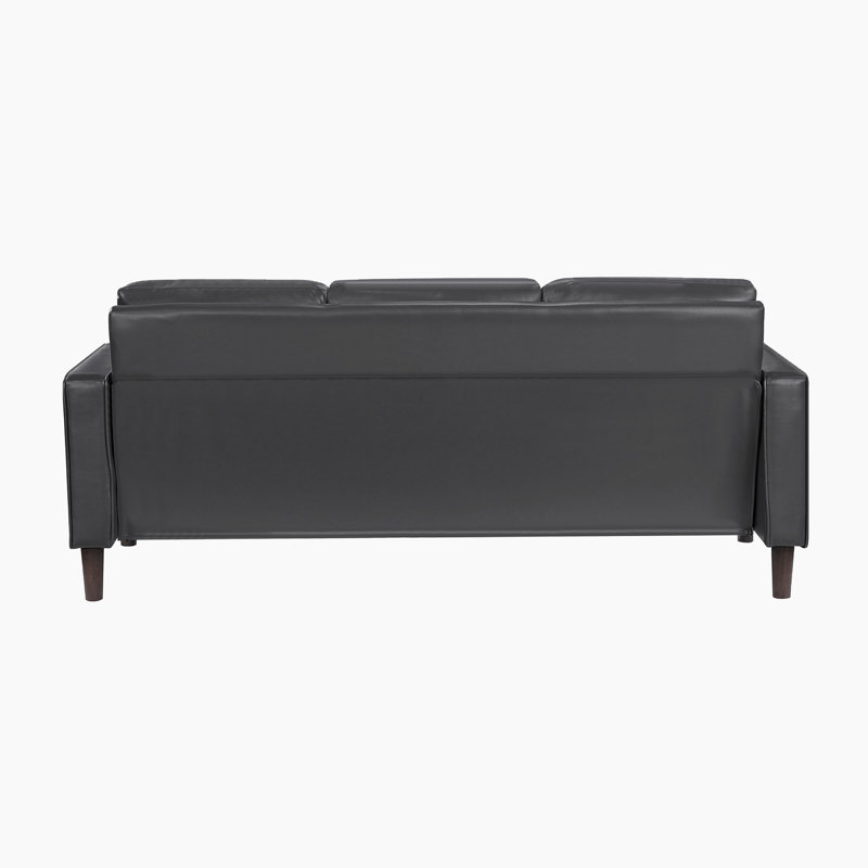 Mitka 77" W Faux Leather Sofa , Dark Gray Faux Leather