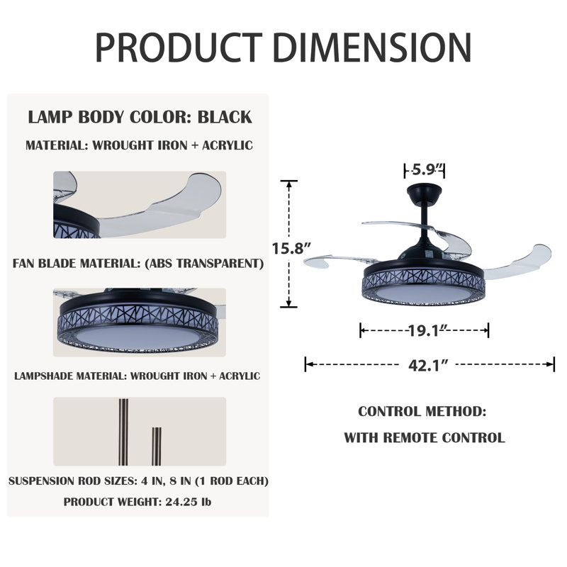 42" Modern Nest-Style  Ceiling Fan With 3 Colors Led Light, 3 Speeds, Timer, Mute Motor
