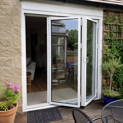 White Patio Door 72" W x 80" H Right OutSwing Bifold Aluminum Folding (2+0)