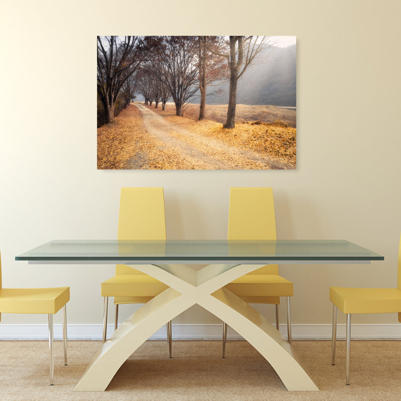 Golden Fall Pathway Peaceful Serene Tranquil Autumn Forest, reproduction d'art murale, H 32 po x l 48 po