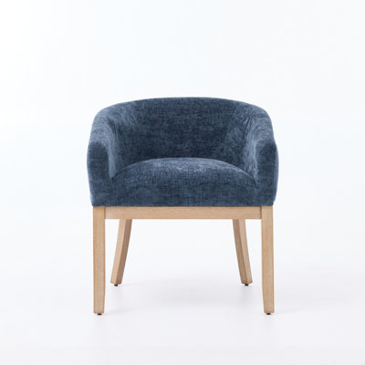 Mid Century Modern Upholstered Barrel Dining Chairs With Arms,Farmhouse Linen Kitchen & Dining Room Chairs With Natural Hardwood Frame, 19" W Accent Chairs For Living Room,Single Pack,Blue,SW1891BL