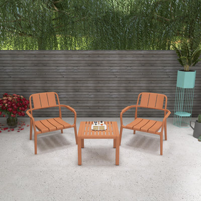 3 Piece PP Seating Group, 2 Chairs With Table, Indoor/Outdoor Multi-Purpose Furniture