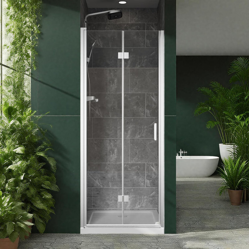 30" W X 72" H Frameless Bi-fold Swing Shower Door, Pivot Shower Doors, 1/4" (6mm) Clear Tempered Glass, Chrome Finish Hardware, Reversible Installation