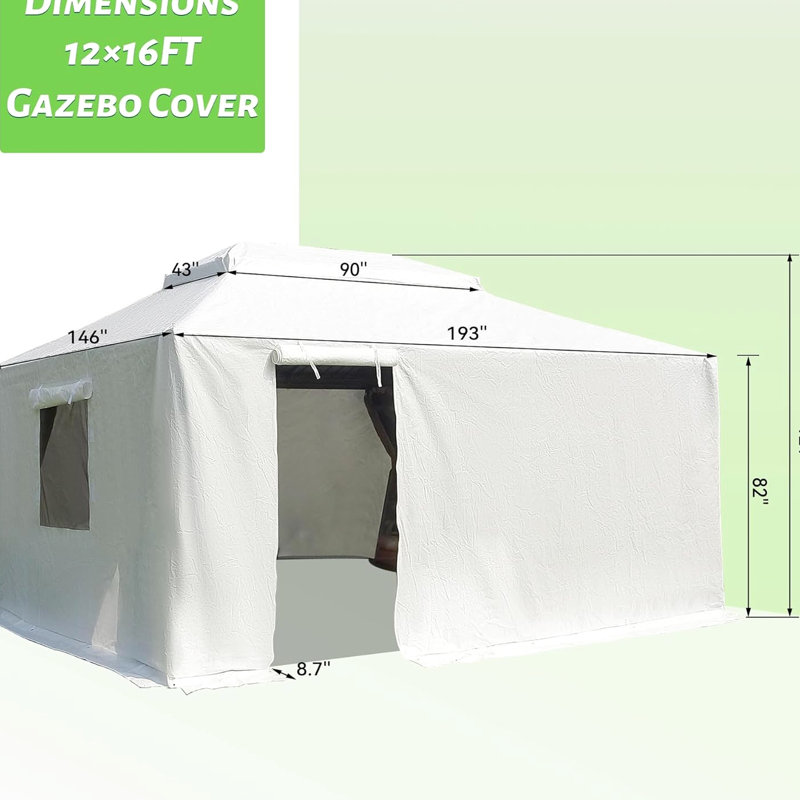 Housse pour abri de jardin 12 pi x 16 pi pour abri de jardin - Hiver imperméable avec parois latérales et fenêtres en maille