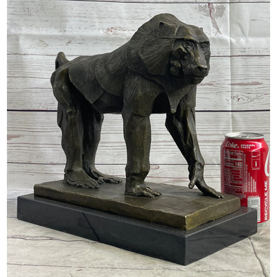 Sculpture Babboon singe en bronze, art original sur base de marbre